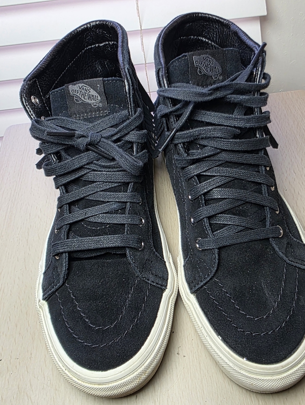 Vans Black Sk8 Hi Fring Sneakers Leather Suede Boho Western Festival Streetwear
